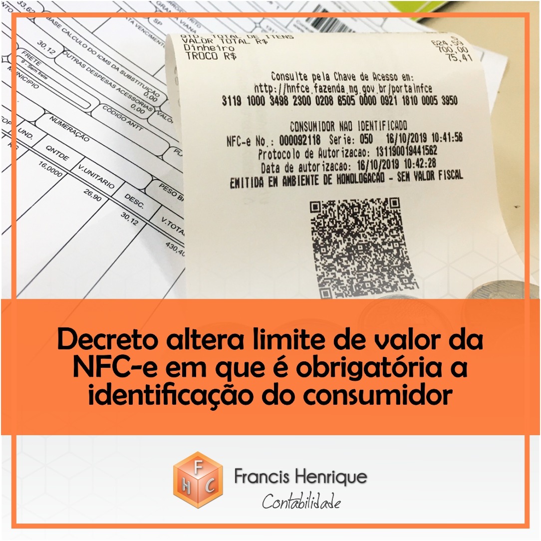 Decreto altera limite de valor da NFC-e em que é obrigatória a identificação do consumidor